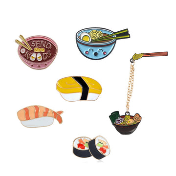 Cartoon Ramen Sushi Enamel Pins Cute Japanese Foods Tonkotsu noodles Brooches Denim Shirt Collar Lapel Pins Badge Jewelry Gifts daiiibabyyy